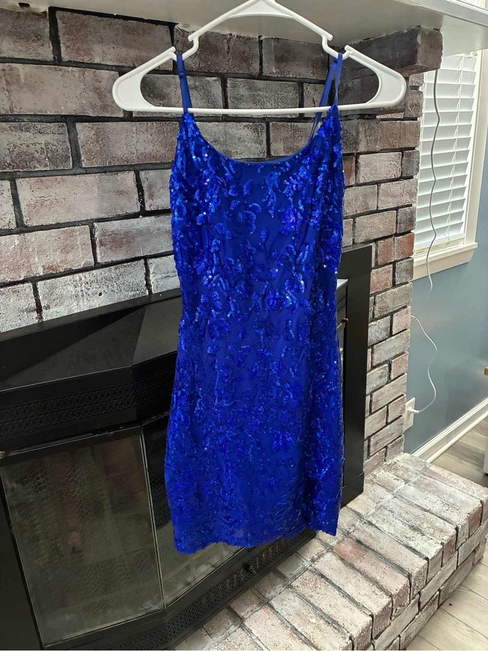 Royal Blue Sequin Mini Dress with Spaghetti Straps
